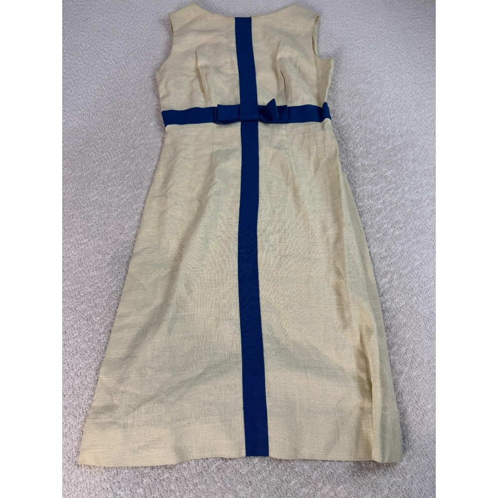 Marek New York Womens Sheath Woven Sleeveless Knee Length Dress Cream Blue